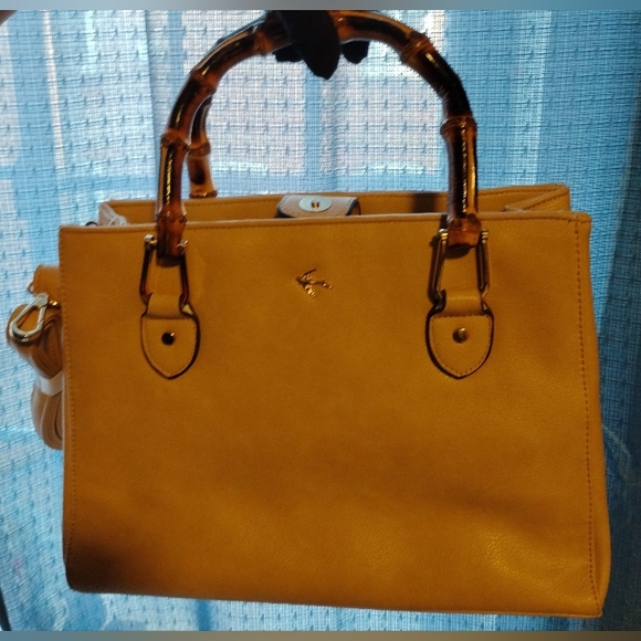 Kate Landry Handbags - Kate Landry Elegant Tan Handbag with Bamboo Handles And Crossbody Strap